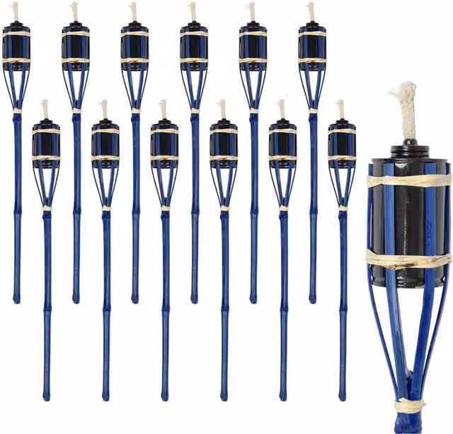 Harbour Housewares Blue Bamboo Garden Fire Torches, Pack of 6, Height: 60 cm