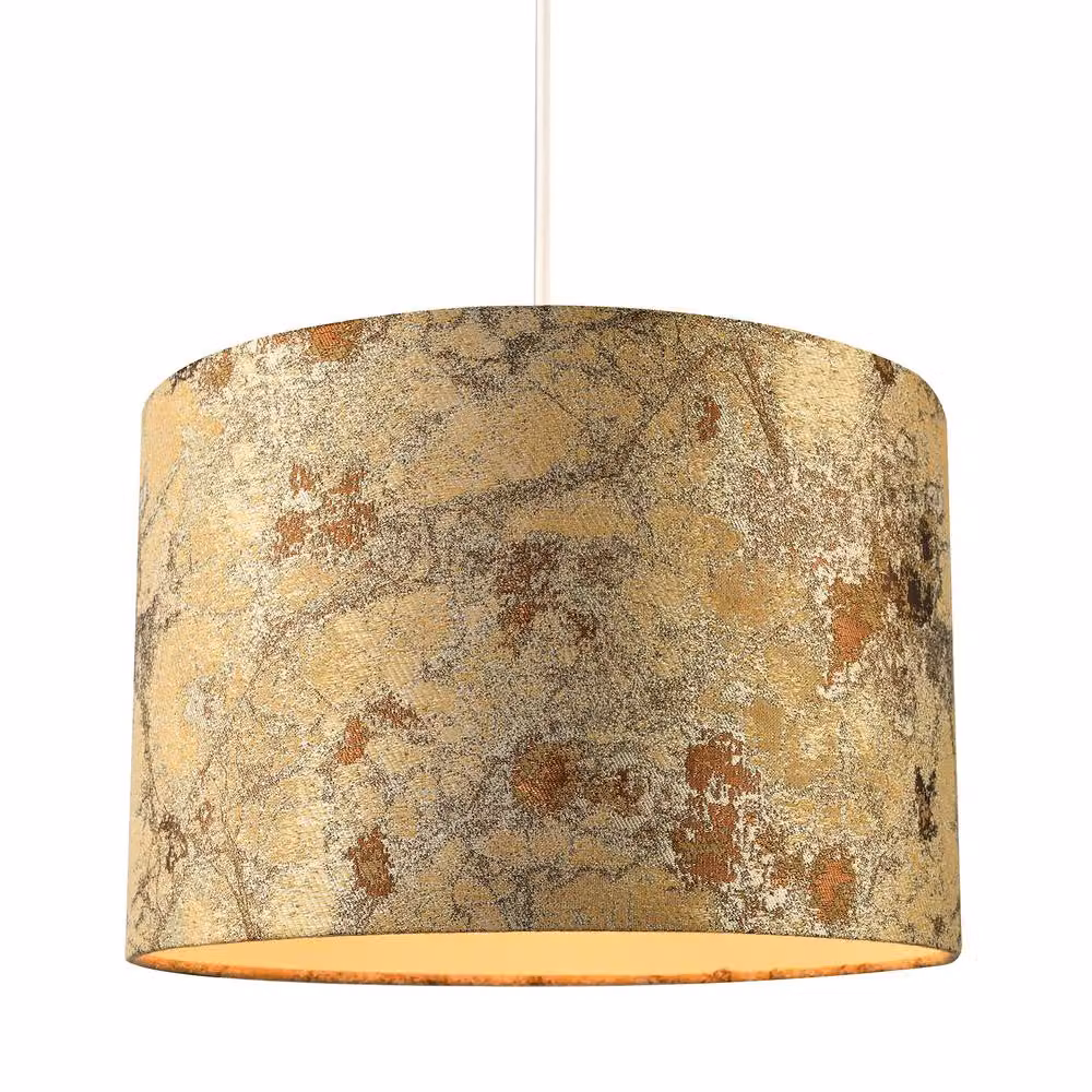 Happy Homewares Designer Textured Gold and Orange Jacquard Fabric Drum Lampshade, Diameter: 30 cm – 2