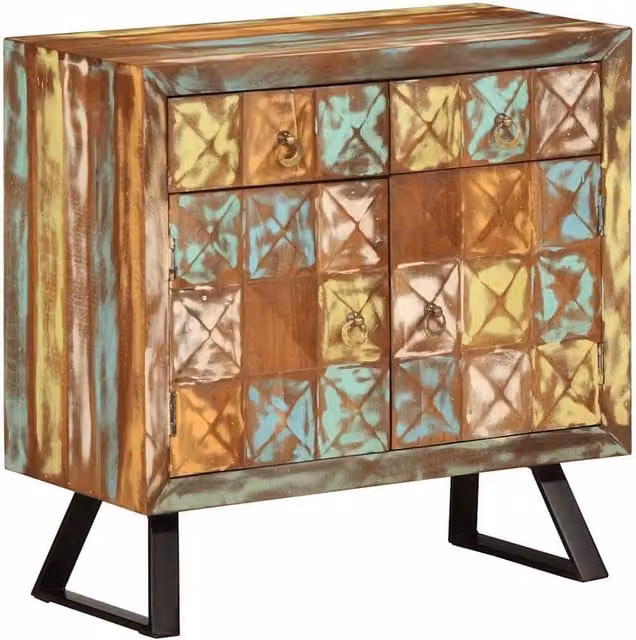 Berkfield Home Multicolour Reclaimed Solid Wood Drawer Cabinet in Black, W/D/H: 70 x 35 x 70 cm – 1
