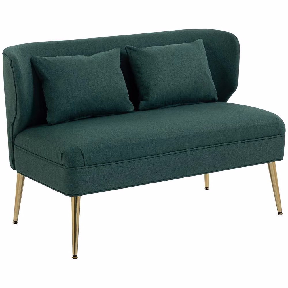 STILVORA 2 Seater Wing Back Sofa in Green with Metal Legs and Scatter Cushions – 3