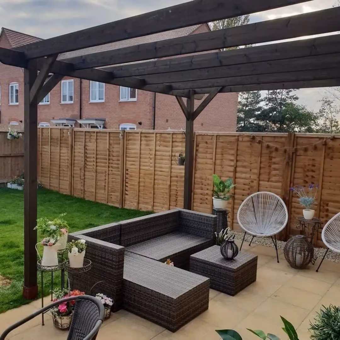 Rutland County Garden Furniture Ltd Wall Mounted Lean-to Garden Pergola in Rustic Brown Wood, W: 420 cm, D: 360 cm, H: 270 cm – 6