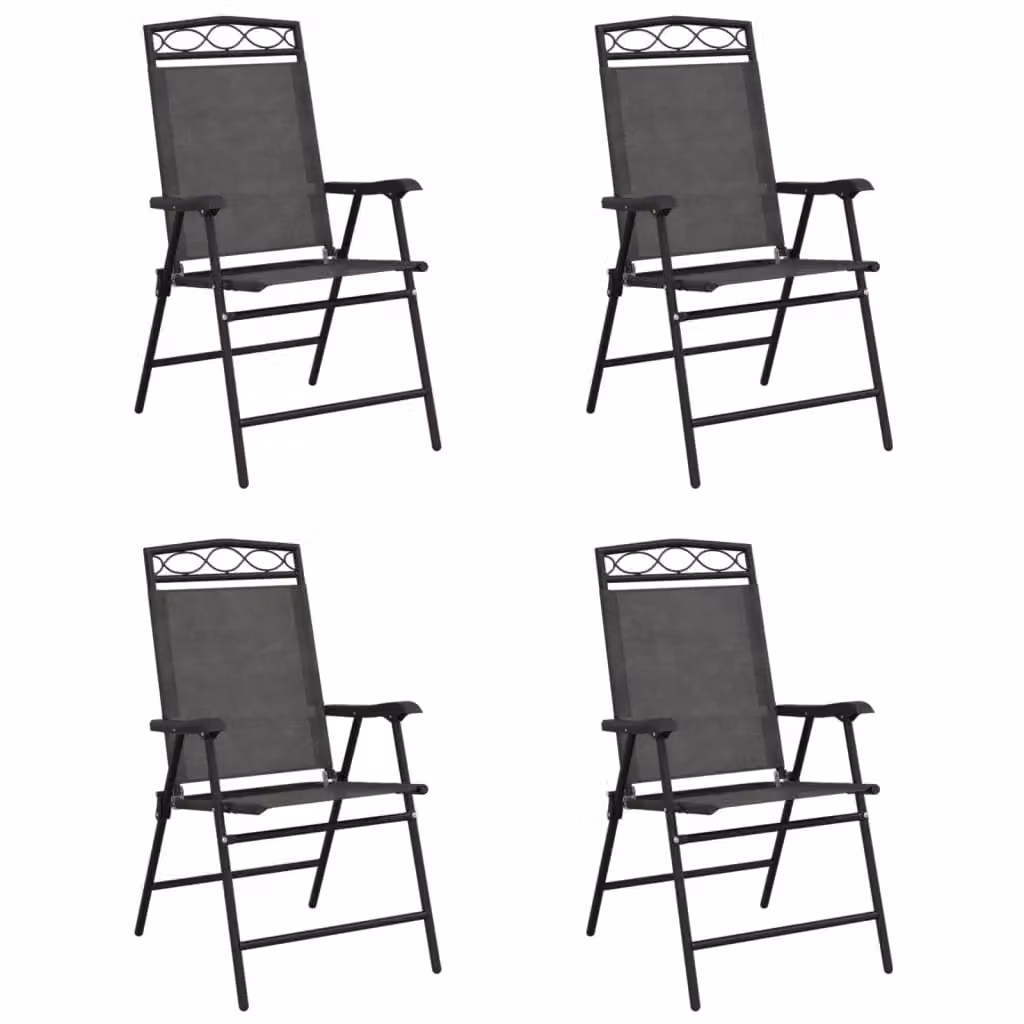 Berkfield Home Set of 4 Folding Garden Chairs in Melange Grey Steel and Textilene – 2