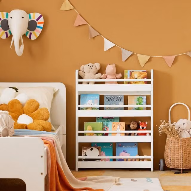 SoBuy White Wall Mounted 4 Tier Childrens Bookcase and Storage Display Shelving