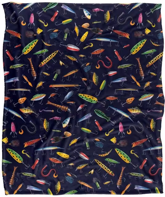 JQ Licensing Fishing Lures Pattern Super Soft Fleece Throw Blanket, Multicolour, W: 152 cm, D: 127 cm – 6