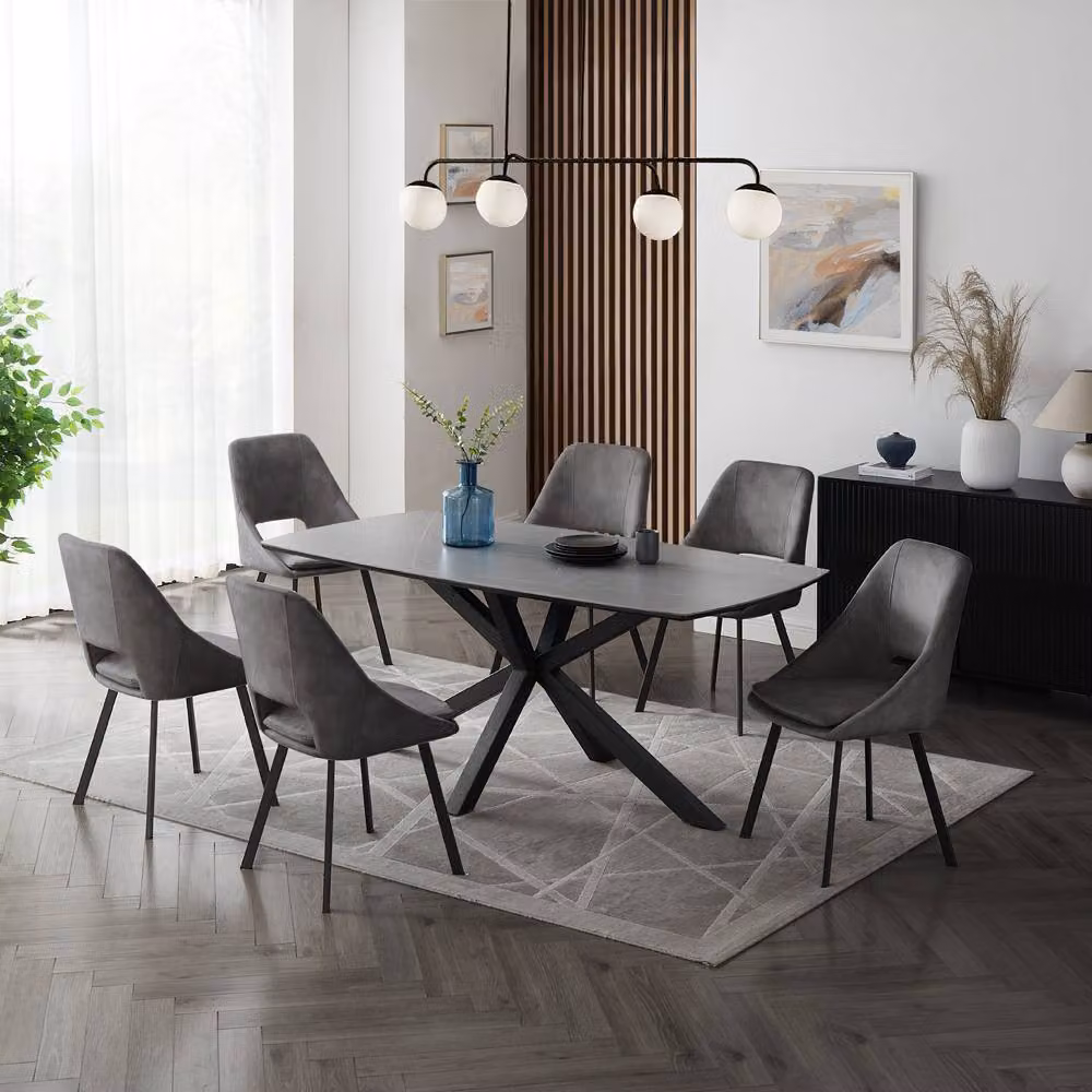 Home Detail Violet Grey Sintered Stone and Ceramic Rectangular Dining Table with X-Frame Base, Width: 150 cm – 4