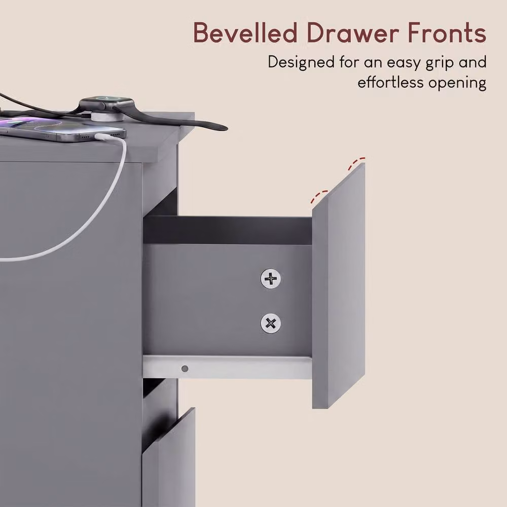 Vida Designs Denver 2 Drawer Bedside Chest with Power Outlet in Grey – 4