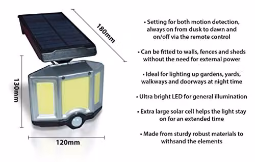 St Helens Home & Garden Black Solar Outdoor Security Wall Lamp with LED, Motion Sensor and Remote Control – 2