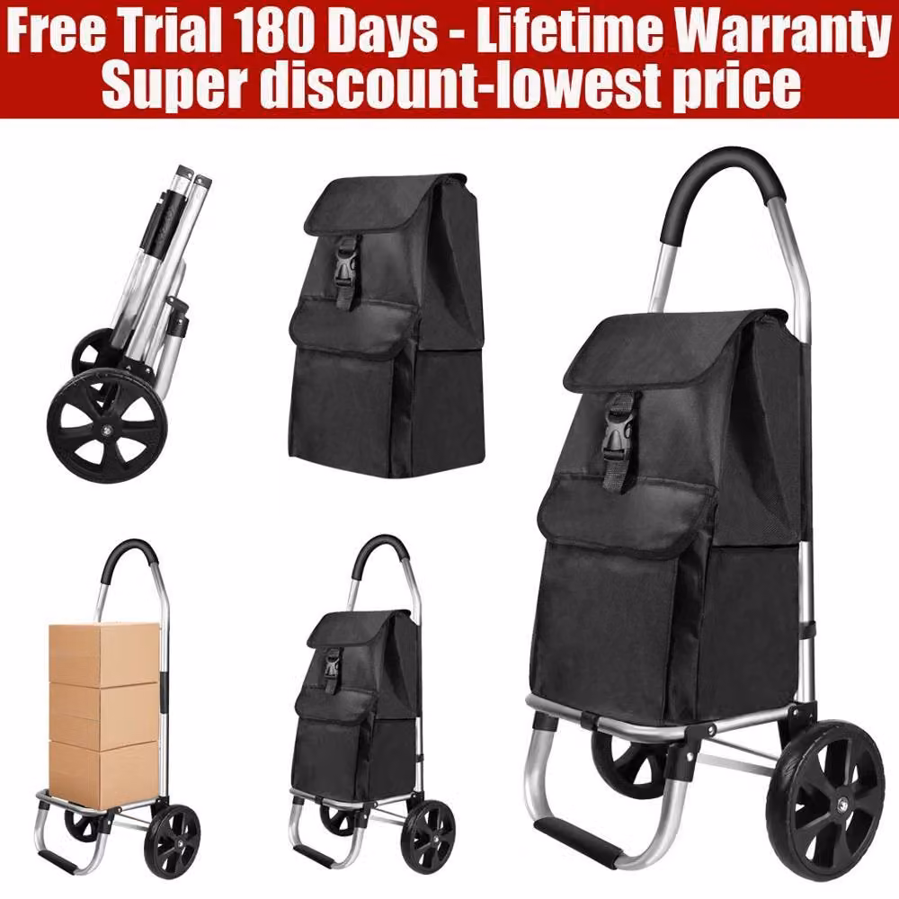 VOGREX 40L Folding Shopping Trolley with 2 Wheels, Black – 2