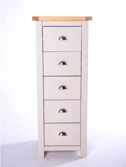 Cabinet Bits Argenta 5 Drawer Narrow Chest of Drawers in Grey with Chrome Handles