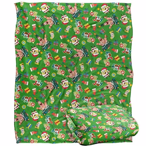 LOGOVISION Spongebob Christmas Pattern Super Soft Fleece Throw Blanket, Multicolour, W: 152 cm, D: 127 cm – 1