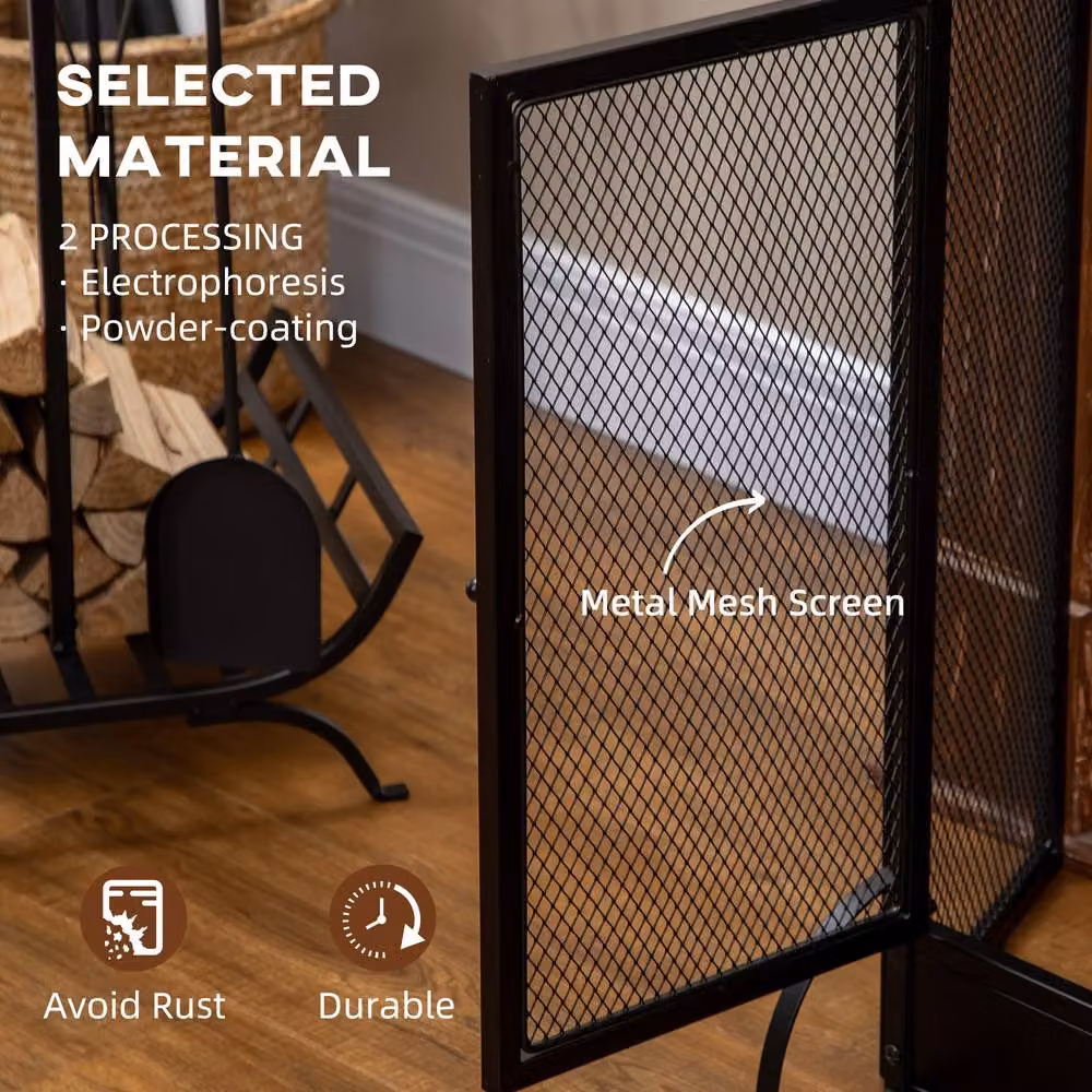 STILVORA Three-Panel Fireplace Screen with Door, Black, H: 79.0 cm, W: 11.5 cm, D: 11.5 cm – 8