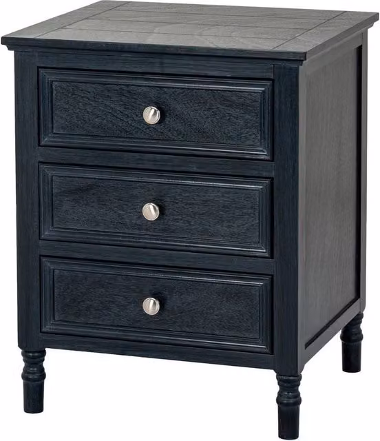 Lemon Pavilion Contour Collection 3 Drawer Side Table in Black Wood, W: 48 cm, D: 48 cm, H: 59 cm – 1
