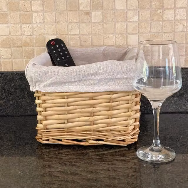 Topfurnishing Open Weave Wicker Storage Basket with Lining in Brown and Beige, W/D/H: 14 x 14 x 22 cm