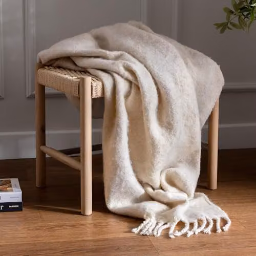 HOEM Meta Abstract Jacquard Faux Mohair Throw in Beige, W/D/H: 130 x 180 cm – 2