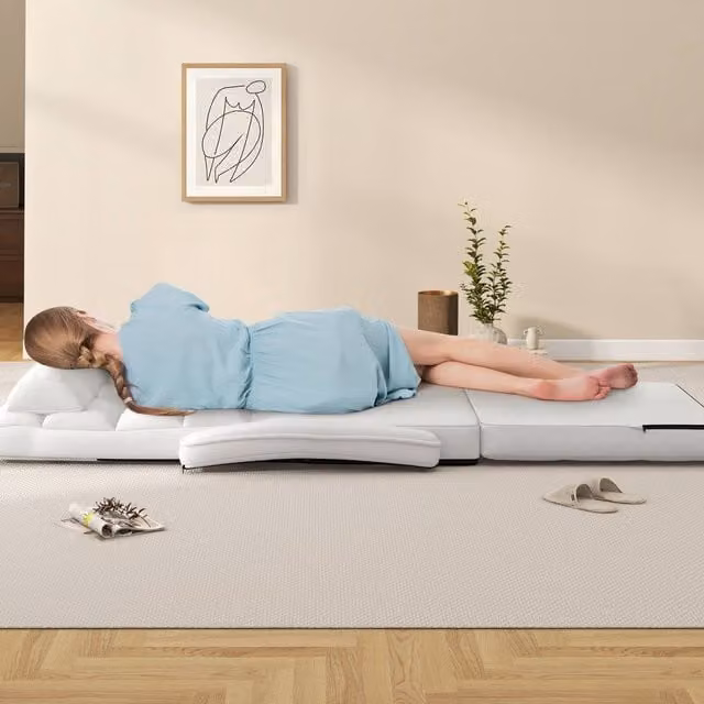 Costway 6-Position Padded Floor Chair and Chaise Lounge in White