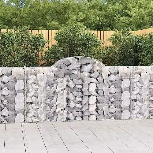vidaXL 9-Piece Arched Gabion Baskets in Silver Galvanised Steel, W/D/H: 200 x 30 x 100/120 cm – 2