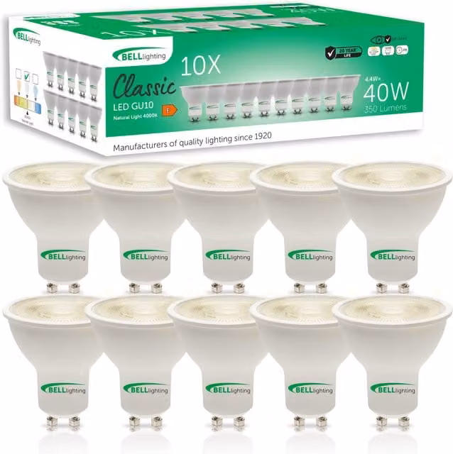 BELL Lighting Dimmable GU10 LED Bulbs 4.4W 350lm Natural White 4000K Pack of 10