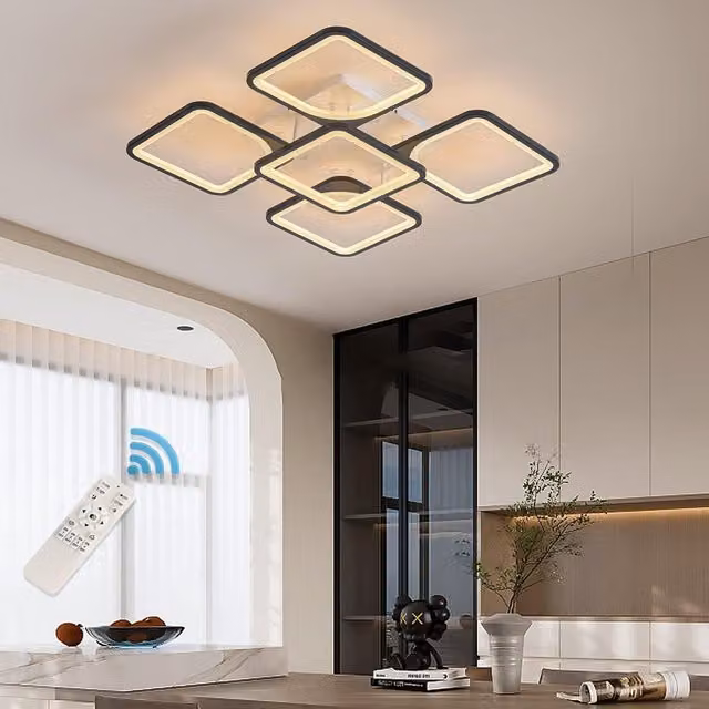 Garwarm Black 70W Square LED Ceiling Light with Remote Control, Dimmable Acrylic and Metal Design – 1