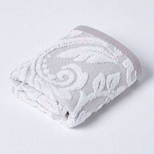 Homescapes Luxury Beige and Light Brown Guest Towel, 100% Turkish Cotton with Damask Pattern, 600GSM
