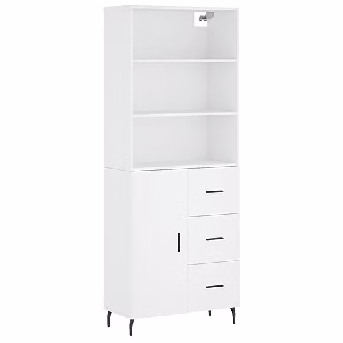 vidaXL Modern White Highboard Sideboard with Drawers, Shelves and Hinged Doors for Living Room, Bedroom or Office, H 180 x W 69.5 x D 34 cm