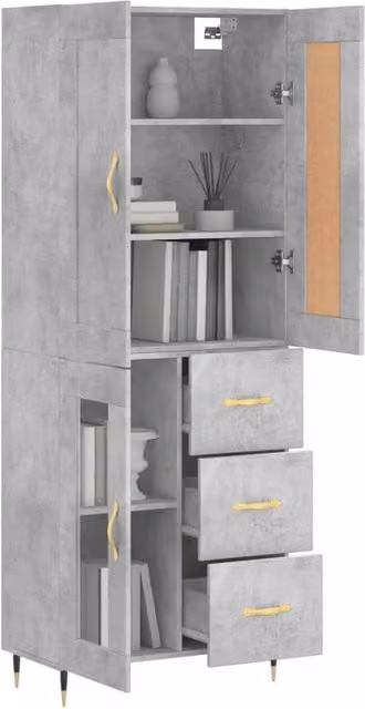 Berkfield Home Modern Highboard in Concrete Grey, W/D/H: 69.5 x 34 x 180 cm