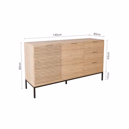 Bimossa Alya Oak Effect Sideboard Cabinet with 3 Drawers and 2 Doors, W: 140 cm, H: 80 cm, D: 40 cm – 2
