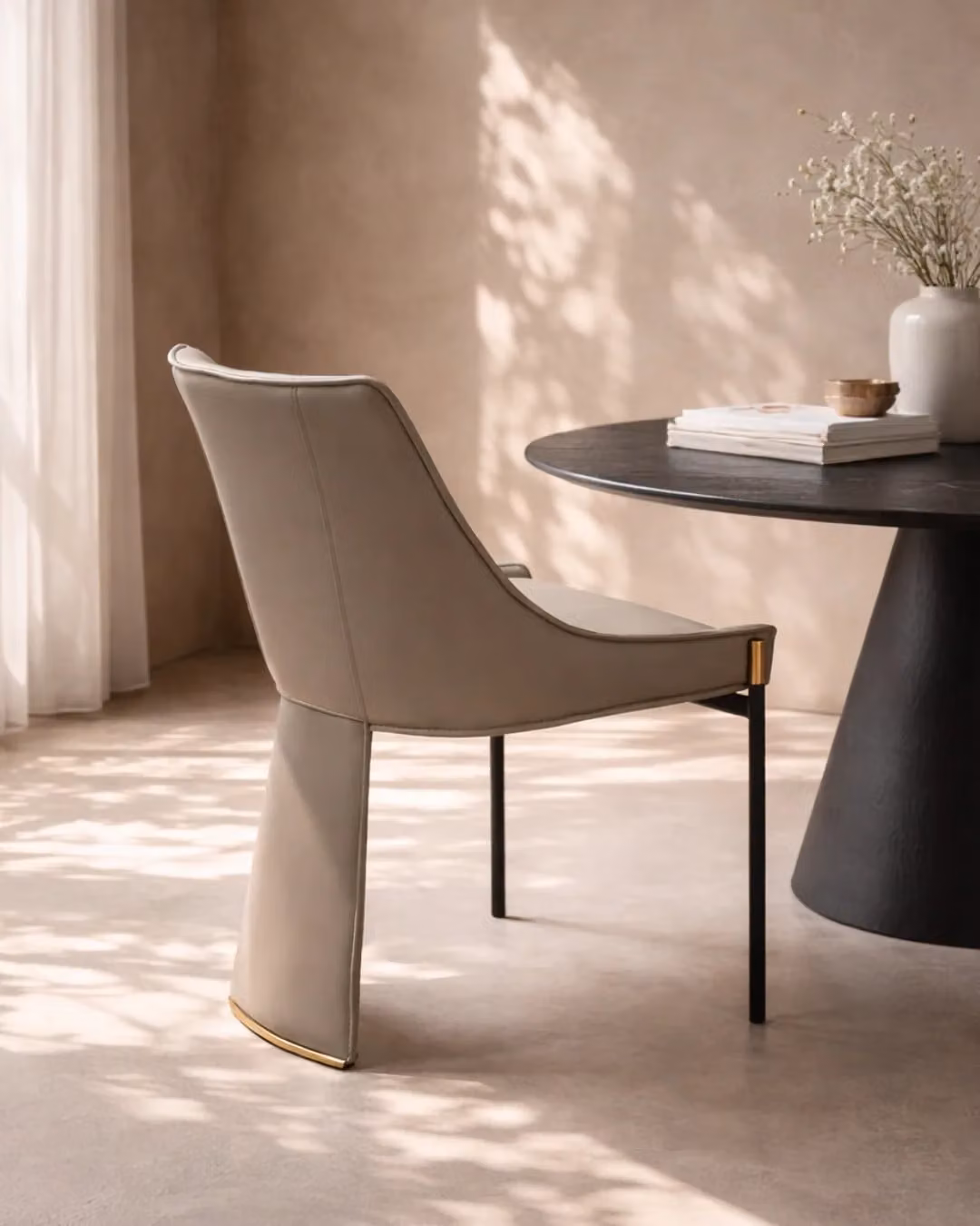 Tommy Franks Modern Dining Chair Set of 2 in Beige with Gold and Black Accents