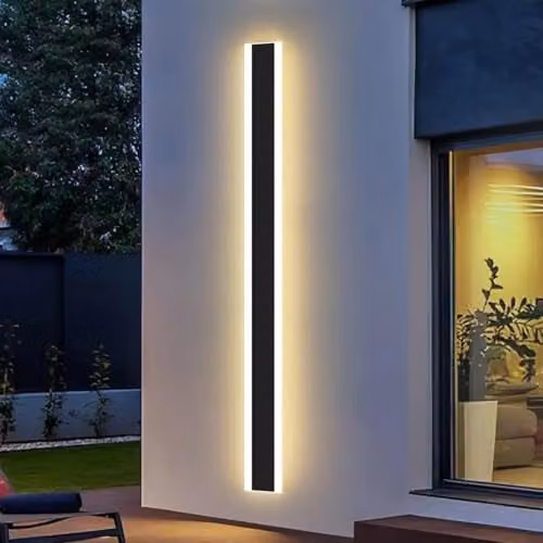 ENERJ Modern Matte Black Outdoor LED Wall Light, 100cm Linear Bar, 24W Warm White 3000K, IP65 Waterproof Slim Acrylic Sconce for Garden, Patio and Terrace – 1