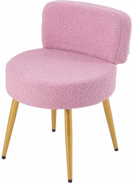 KORVIXA Pink Bouclé Round Dressing Table Stool and Ottoman