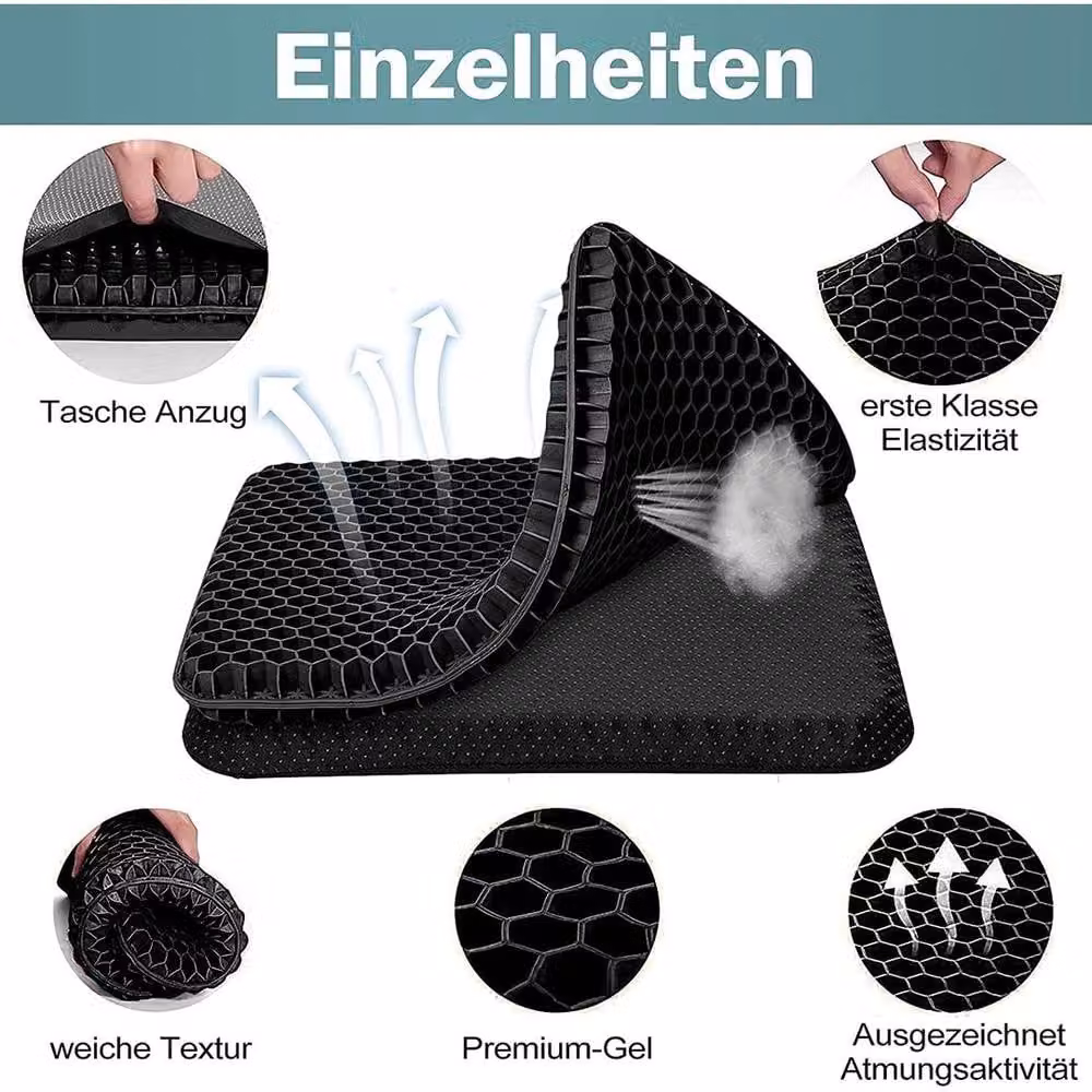 KORVIXA Honeycomb Breathable Gel Seat in Black, W: 120 cm x L: 150 cm – 3