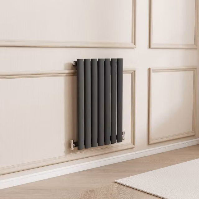 Banyetti Orva Anthracite Wall Mounted Single Oval Column Towel Rail, H: 60.0 cm, W: 41.3 cm