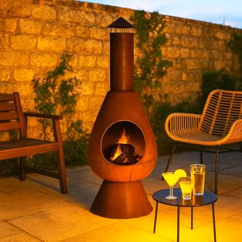 Jack Stonehouse Large Modern Outdoor Fire Chiminea, Rust Metal Wood Burner, Height: 110 cm