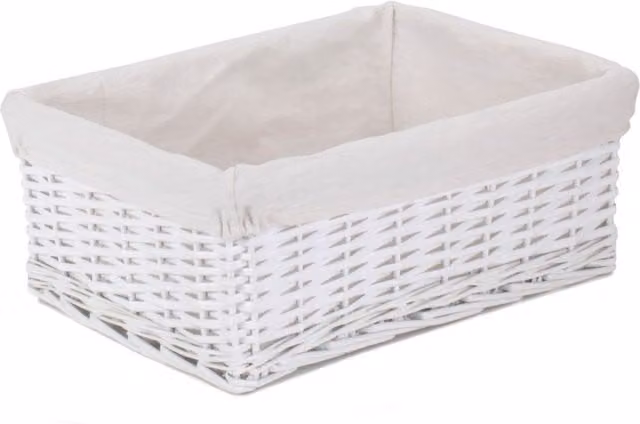 Red Hamper Wicker Storage Basket with Cotton Lining, White, Diameter: 43 cm