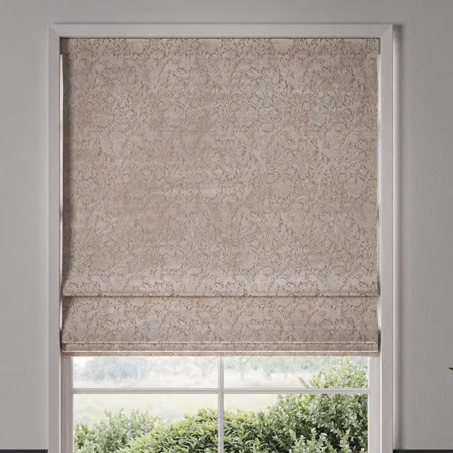 William Morris Compton Silhouette Floral Velvet Made To Measure Roman Blind in White and Beige
