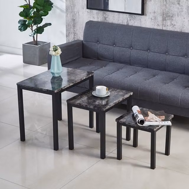 Modernique Emilia Nest of 3 Tables in Grey Marble Effect MDF