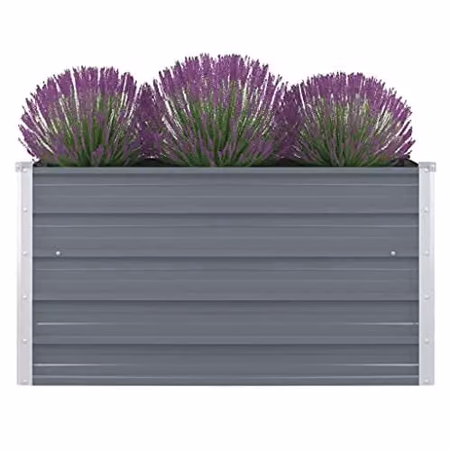 vidaXL Raised Garden Bed in Grey Galvanised Steel, W/D/H: 100 x 100 x 45 cm – 1