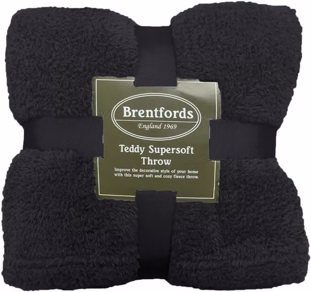 Brentfords Black Plain Teddy Fleece Throw, W/D/H: 150 x 200 cm