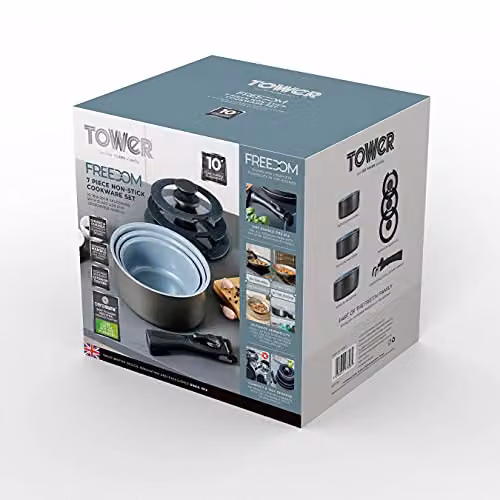 Tower Freedom 7 Piece Ceramic Non-Stick Cookware Set in Black and Grey – 8