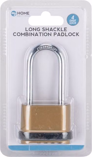 My Home 4 Digit Long Shackle Combination Padlock in Gold Zinc Alloy