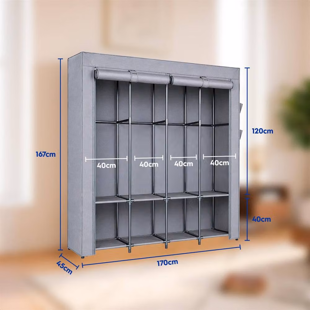 Harbour Housewares Portable Fabric Wardrobe in Grey, H 167 x W 170 x D 45 cm – 5