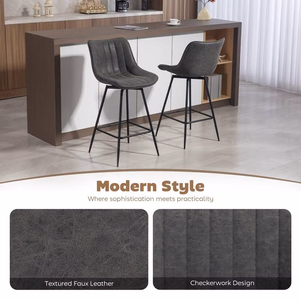 Wyld Haus Pahara Set of 2 Grey Faux Leather Swivel Bar Stools H 122 cm x W 47 cm x D 54.5 cm – 5