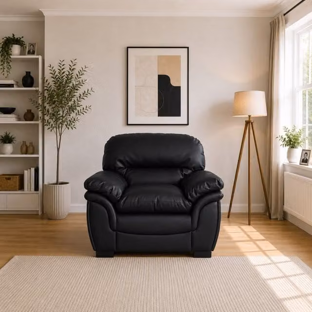 Artemis Home Ltd Leverton Black Synthetic Leather Armchair with Armrests and Solid Wood Frame