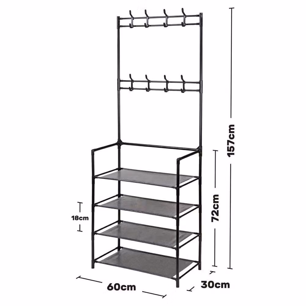 KORVIXA Modern Metal Hall Tree with Bench and 8 Hooks in Matt Black, W/D/H: 100 x 100 x 100 cm – 2