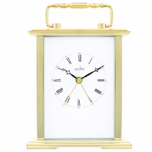 Acctim Gainsborough Gold Quartz Mantel Clock with Polished Metal Carriage Design