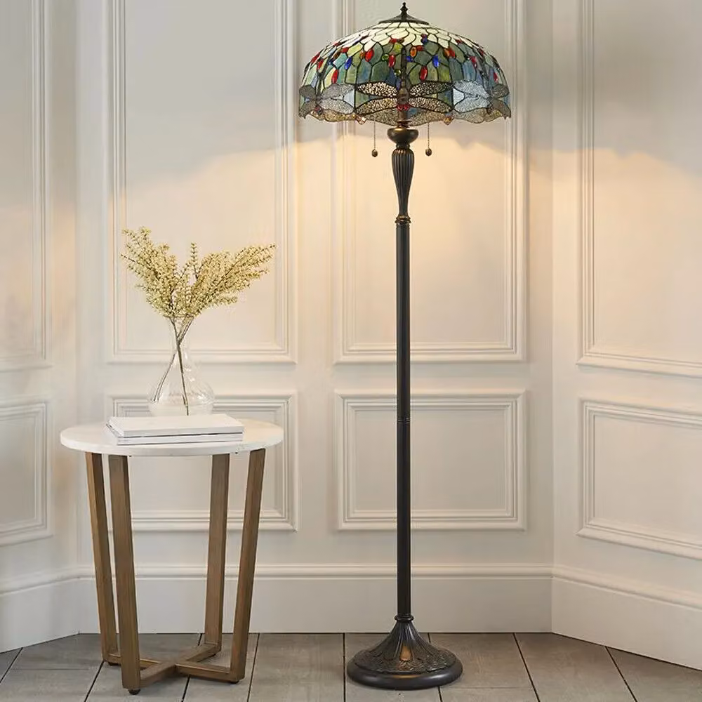 Loops Tiffany Glass Dragonfly Floor Lamp in Dark Bronze Finish with Multicolour Glass – 4