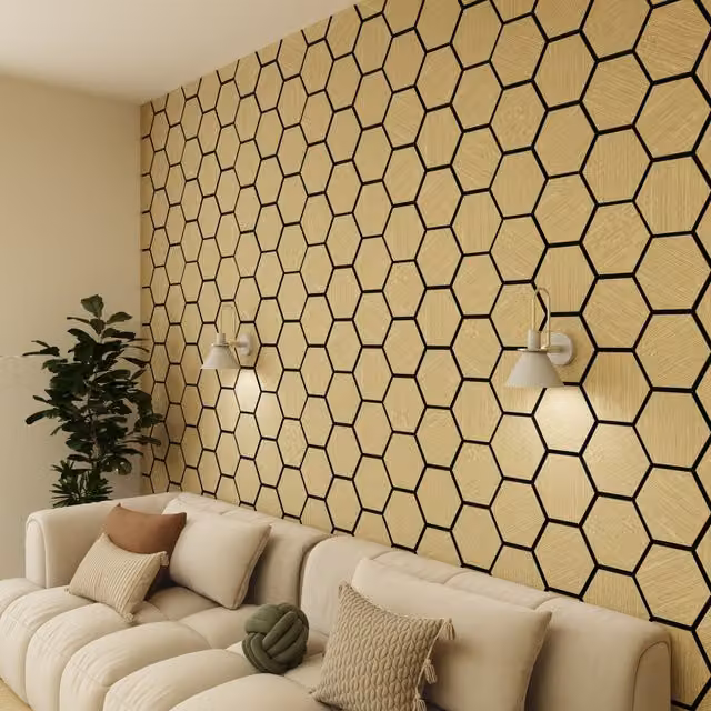 Wall Panels UK 2 Pack White and Beige Hexagonal Geometric Acoustic MDF Wall Panels with Wood Look Finish