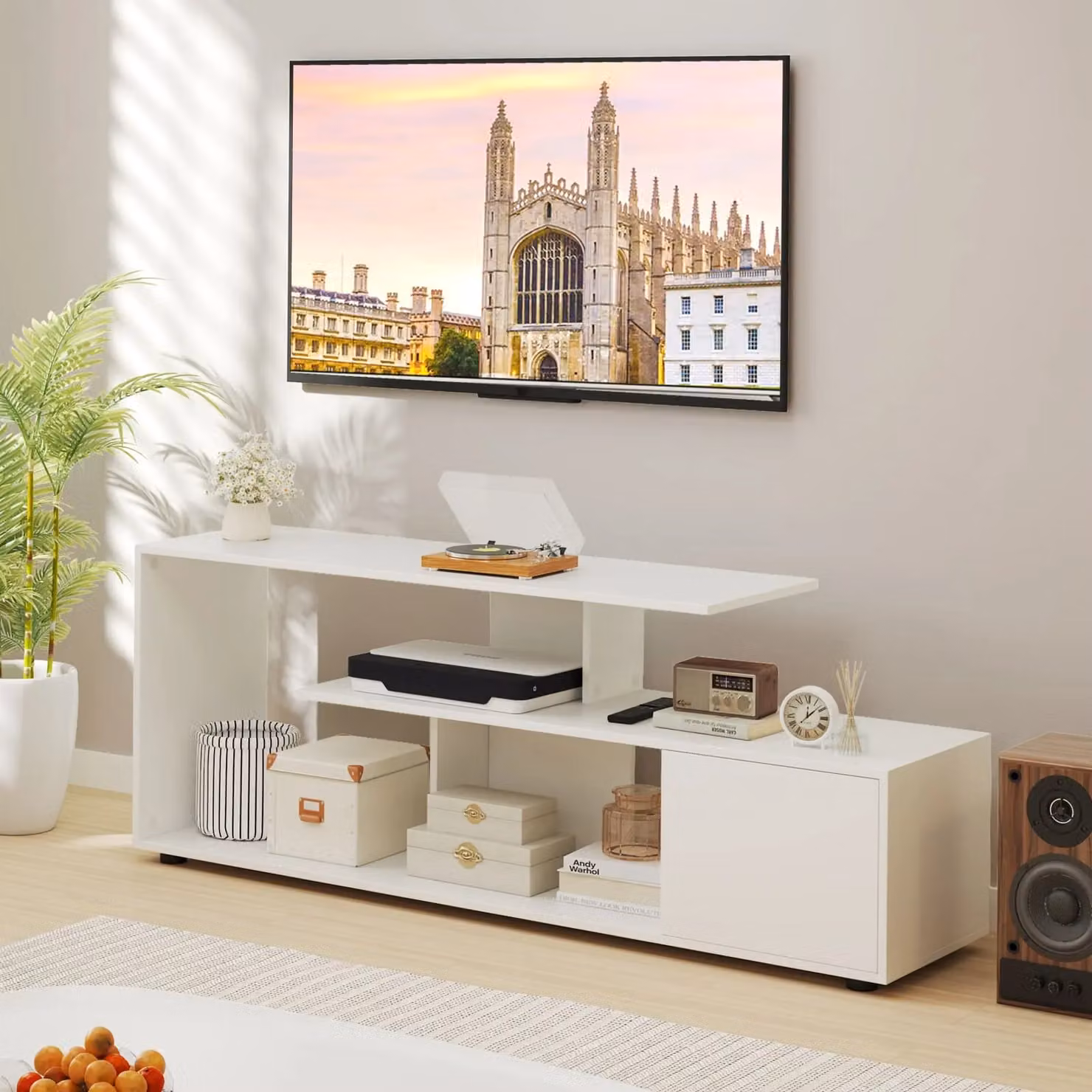 Costway 3-Tier Modern Media Console TV Stand for TVs up to 55 inch, White – 2