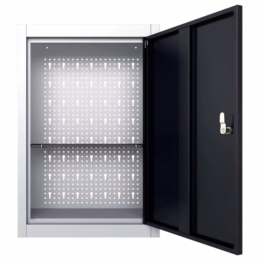 Berkfield Home Industrial Style Wall Mounted Metal Tool Cabinet in Grey and Black – 2