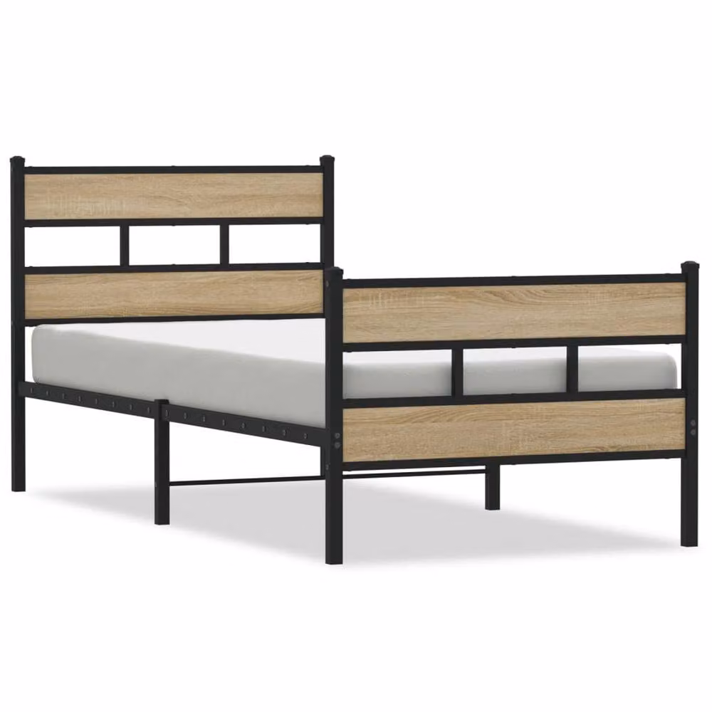 Berkfield Home Metal Bed Frame in Sonoma Oak, Brown, W/D/H: 90 x 190 cm – 2