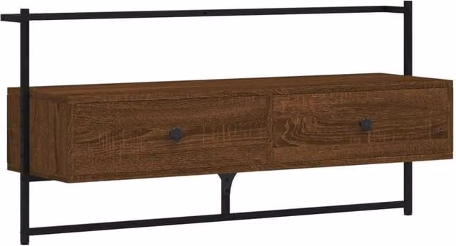 Berkfield Home Wall-mounted TV Cabinet in Brown Oak, W: 100.5 cm, D: 30 cm, H: 51 cm
